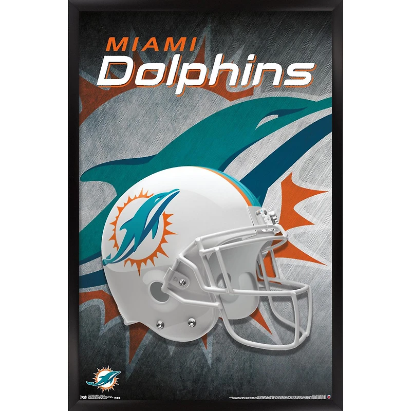 Miami Dolphins 24.25'' x 35.75'' Framed Team Helmet Poster