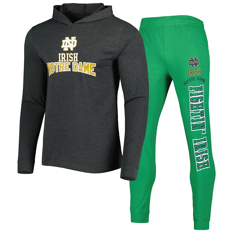 Men's Concepts Sport Heather Green/Heather Charcoal Notre Dame Fighting Irish Meter Long Sleeve Hoodie Top & Jogger Pajama Set