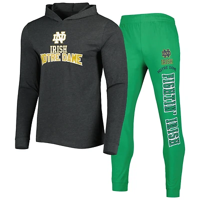 Men's Concepts Sport Heather Green/Heather Charcoal Notre Dame Fighting Irish Meter Long Sleeve Hoodie Top & Jogger Pajama Set