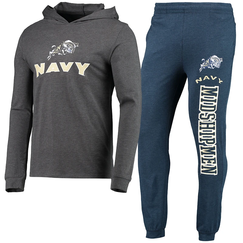 Men's Concepts Sport Navy/Heather Charcoal Navy Midshipmen Meter Long Sleeve Hoodie Top & Jogger Pajama Set
