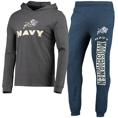 Men's Concepts Sport Navy/Heather Charcoal Navy Midshipmen Meter Long Sleeve Hoodie Top & Jogger Pajama Set