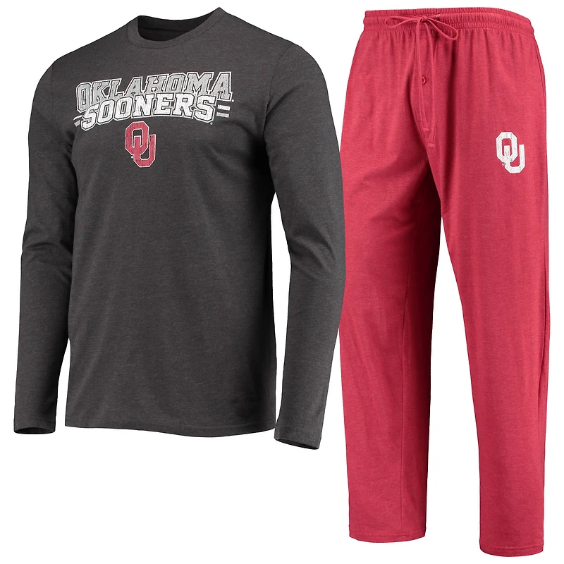 Men's Concepts Sport Crimson/Heathered Charcoal Oklahoma Sooners Meter Long Sleeve Top & Pants Sleep Set