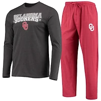 Men's Concepts Sport Crimson/Heathered Charcoal Oklahoma Sooners Meter Long Sleeve Top & Pants Sleep Set