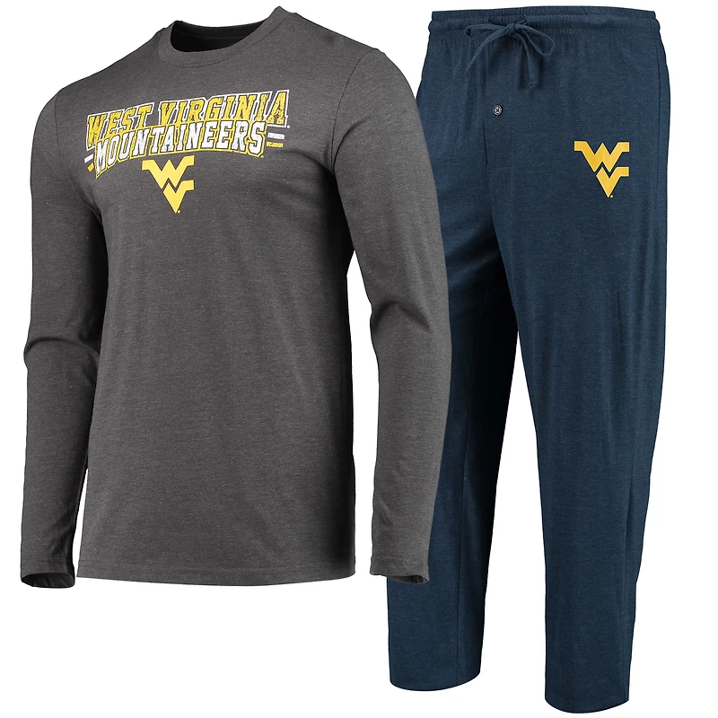 Men's Concepts Sport Navy/Heathered Charcoal West Virginia Mountaineers Meter Long Sleeve Top & Pants Sleep Set