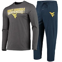 Men's Concepts Sport Navy/Heathered Charcoal West Virginia Mountaineers Meter Long Sleeve Top & Pants Sleep Set