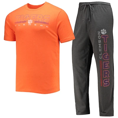 Men's Concepts Sport Heathered Charcoal/Orange Clemson Tigers Meter Top & Pants Sleep Set