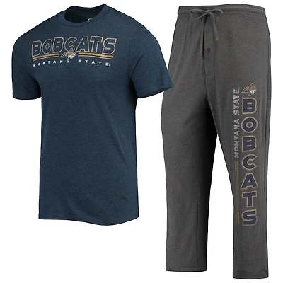 Men's Concepts Sport Heathered Charcoal/Navy Montana State Bobcats Meter Top & Pants Sleep Set