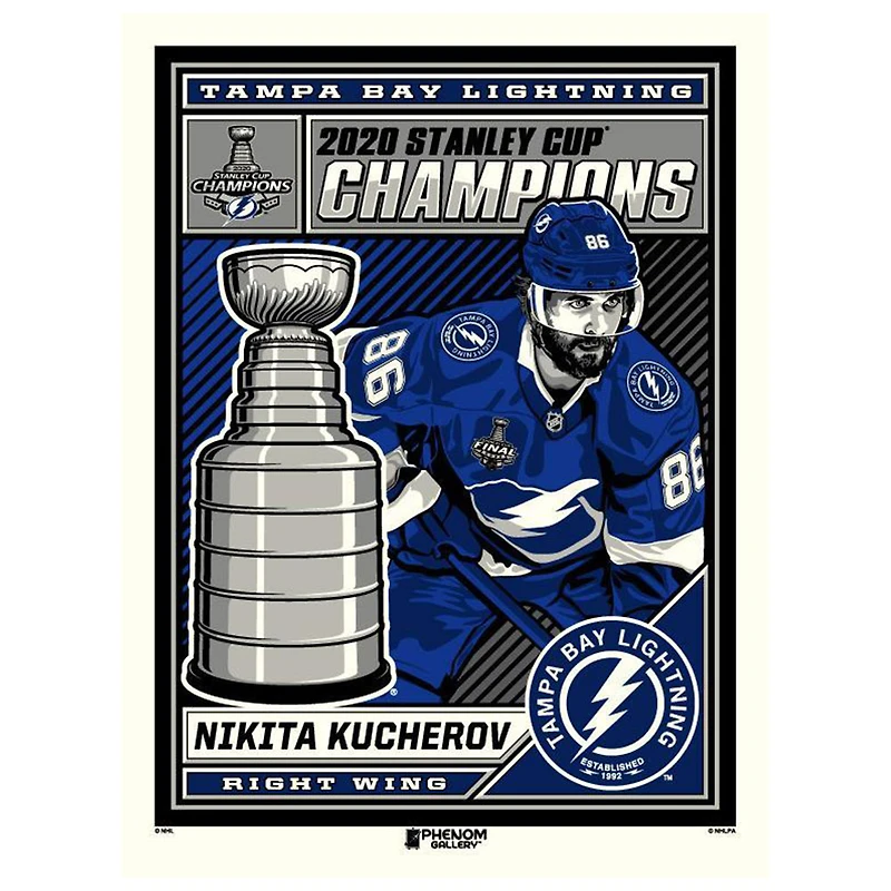 Phenom Gallery Nikita Kucherov Tampa Bay Lightning 2020 Stanley Cup Champions 18'' x 24'' Serigraph Limited Edition Art Print