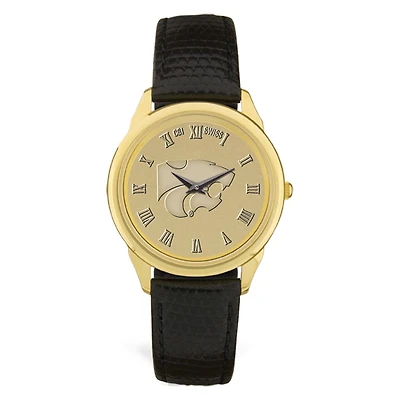 Men's Gold Kansas State Wildcats Medallion Black Leather Wristwatch