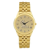 Men's Gold Ole Miss Rebels Medallion Rolled Link Bracelet Wristwatch