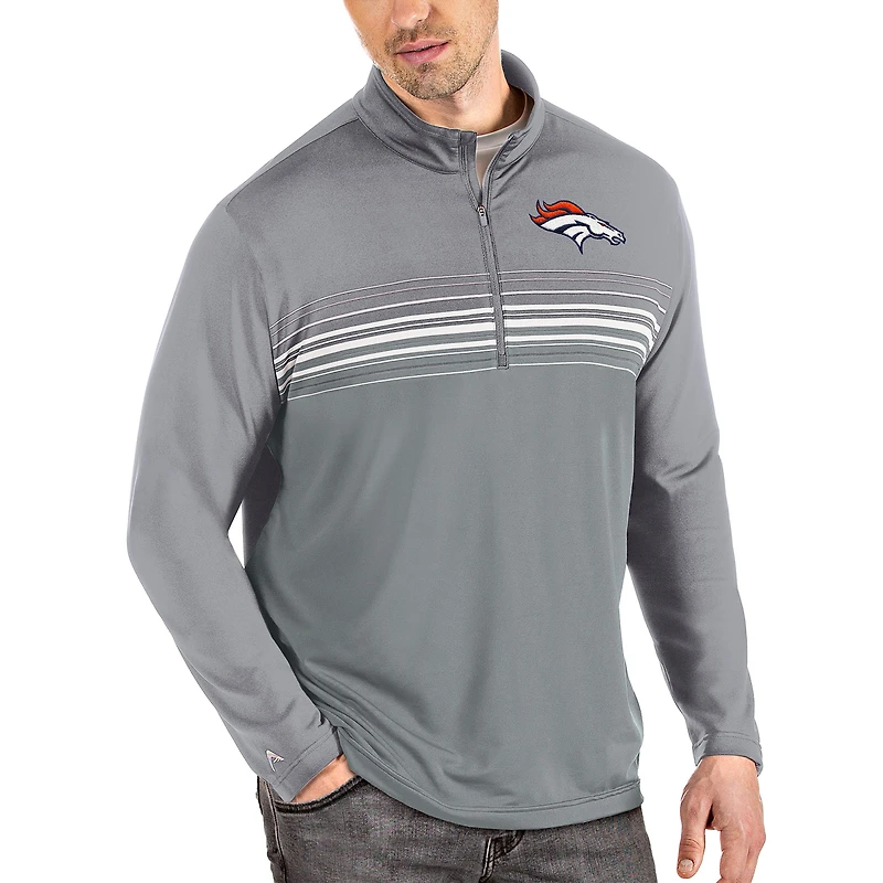 Men's Antigua Steel/Gray Denver Broncos Pace Quarter-Zip Pullover Jacket