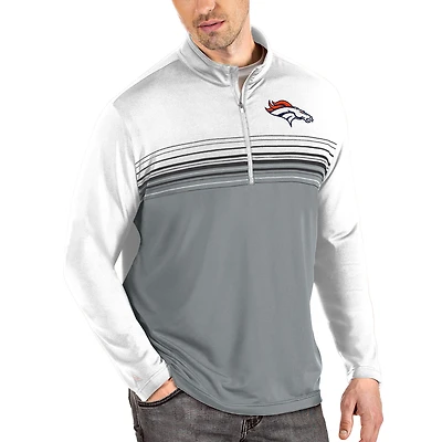 Men's Antigua White/Gray Denver Broncos Pace Quarter-Zip Pullover Jacket
