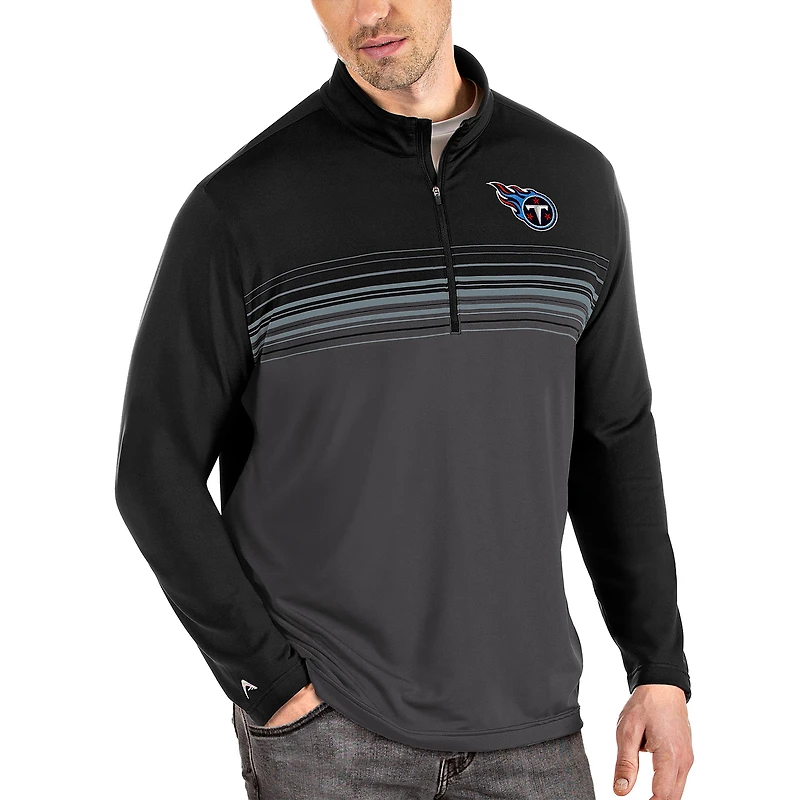 Men's Antigua Black/Gray Tennessee Titans Pace Quarter-Zip Pullover Jacket