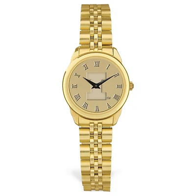 Women's Gold Illinois Fighting Illini Medallion Rolled Link Bracelet Wristwatch