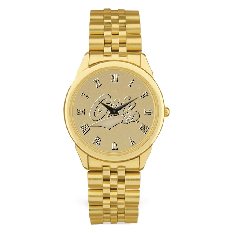Men's Gold Montana Grizzlies Medallion Rolled Link Bracelet Wristwatch