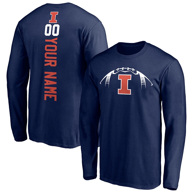 Men's Navy Illinois Fighting Illini Playmaker Football Personalized Name & Number Long Sleeve T-Shirt