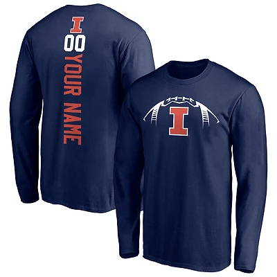 Men's Navy Illinois Fighting Illini Playmaker Football Personalized Name & Number Long Sleeve T-Shirt