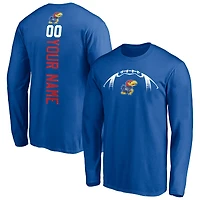 Men's Royal Kansas Jayhawks Playmaker Football Personalized Name & Number Long Sleeve T-Shirt