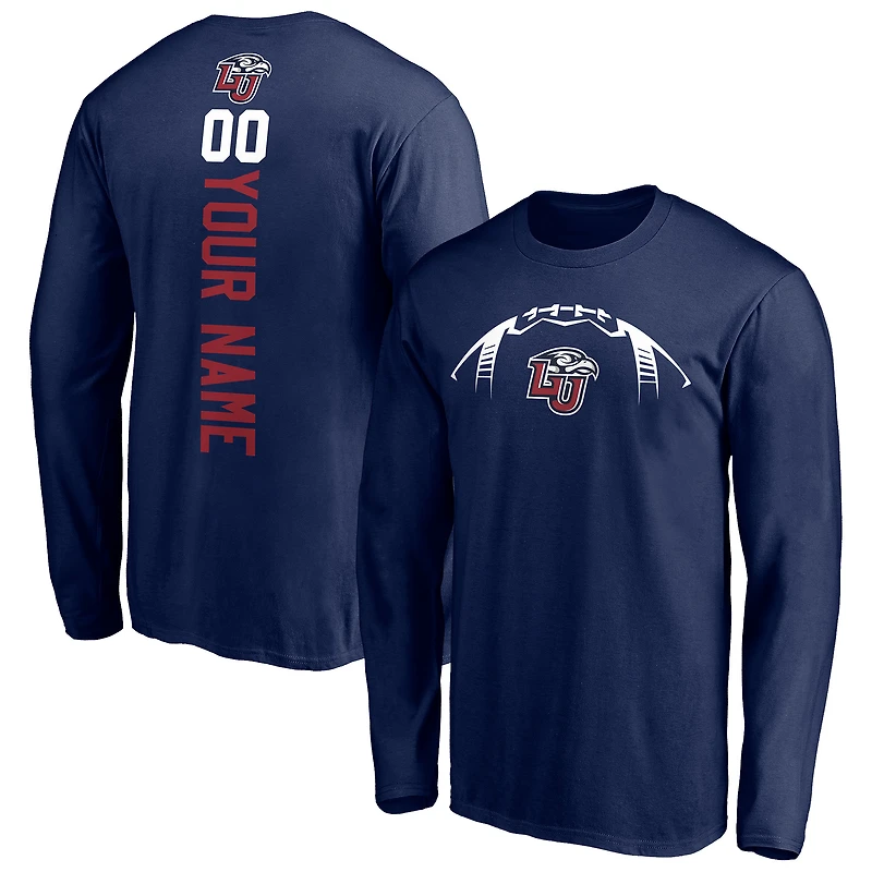 Men's Navy Liberty Flames Playmaker Football Personalized Name & Number Long Sleeve T-Shirt