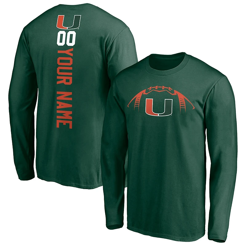 Men's Green Miami Hurricanes Playmaker Football Personalized Name & Number Long Sleeve T-Shirt