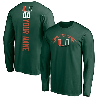 Men's Green Miami Hurricanes Playmaker Football Personalized Name & Number Long Sleeve T-Shirt