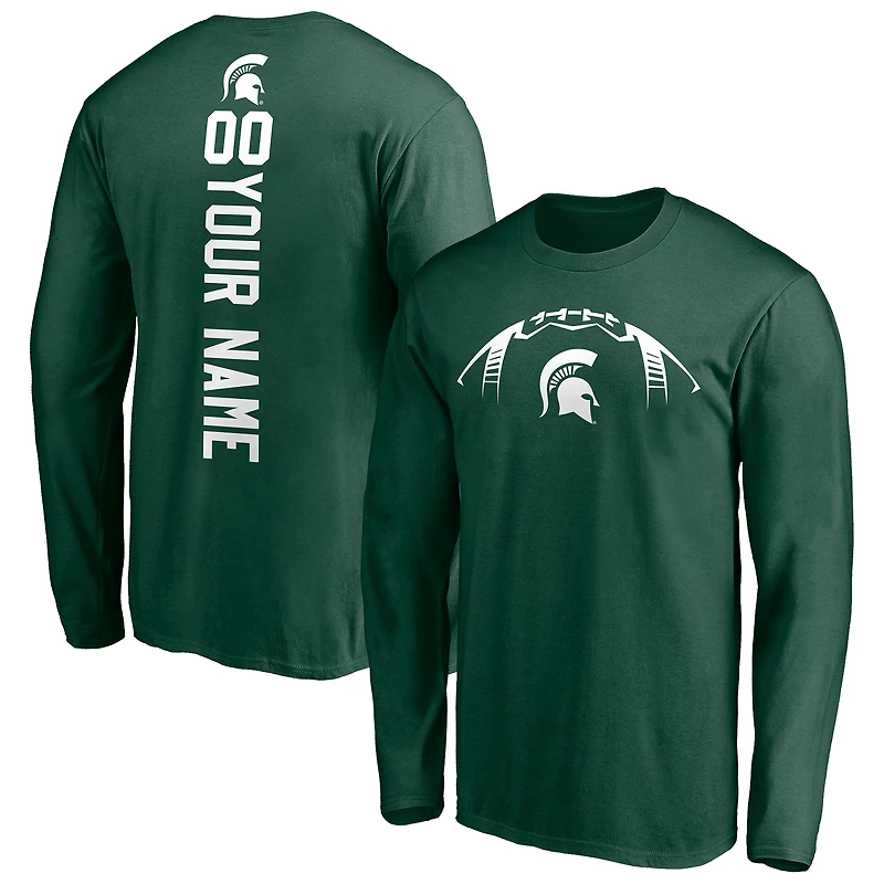 Men's Green Michigan State Spartans Playmaker Football Personalized Name & Number Long Sleeve T-Shirt