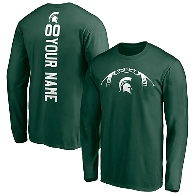 Men's Green Michigan State Spartans Playmaker Football Personalized Name & Number Long Sleeve T-Shirt
