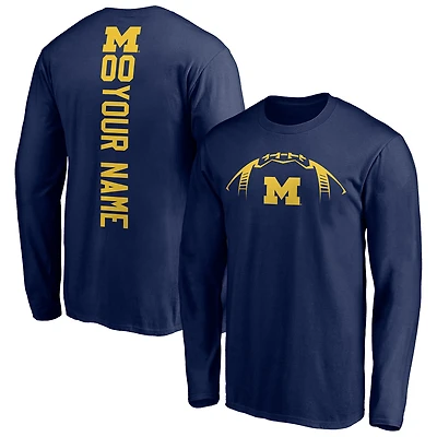 Men's Navy Michigan Wolverines Playmaker Football Personalized Name & Number Long Sleeve T-Shirt
