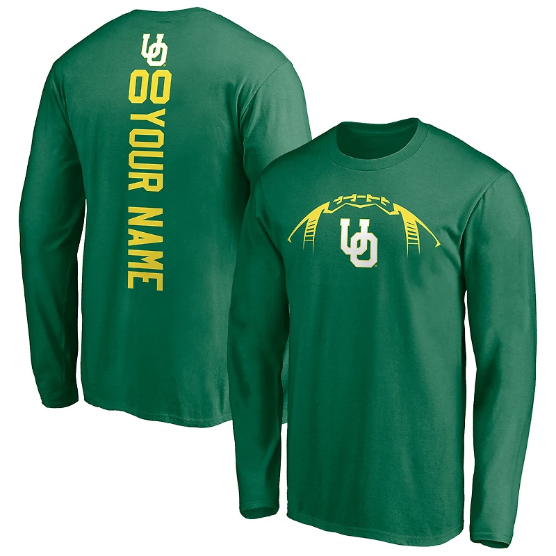 Men's Green Oregon Ducks Playmaker Football Personalized Name & Number Long Sleeve T-Shirt