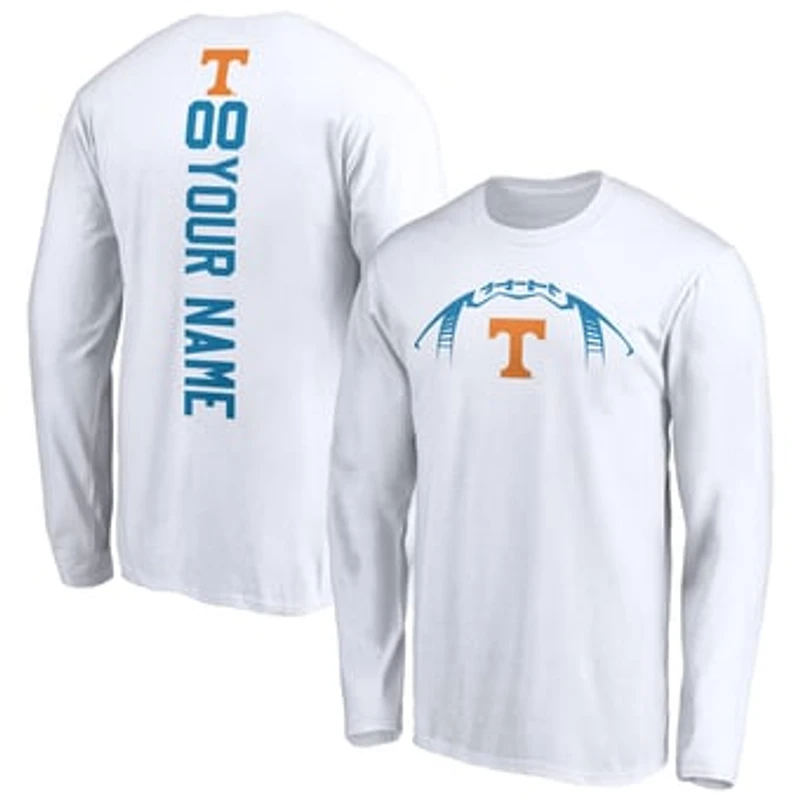 Men's White Tennessee Volunteers Playmaker Football Personalized Name & Number Long Sleeve T-Shirt