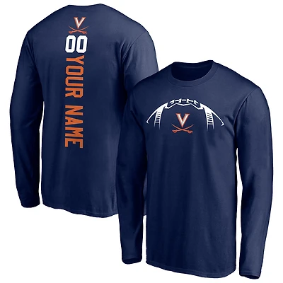 Men's Navy Virginia Cavaliers Playmaker Football Personalized Name & Number Long Sleeve T-Shirt