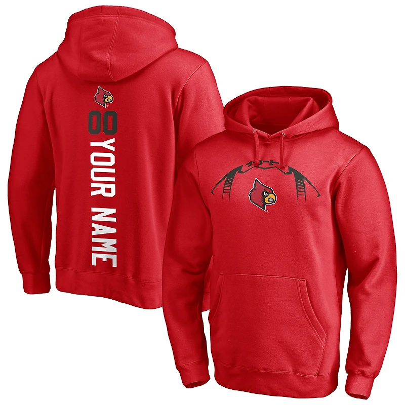 Men's Red Louisville Cardinals Playmaker Football Personalized Name & Number Pullover Hoodie