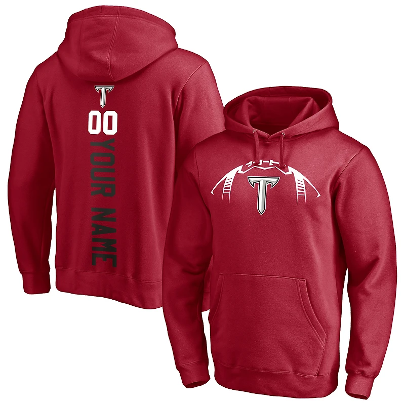 Men's Cardinal Troy University Trojans Playmaker Football Personalized Name & Number Pullover Hoodie