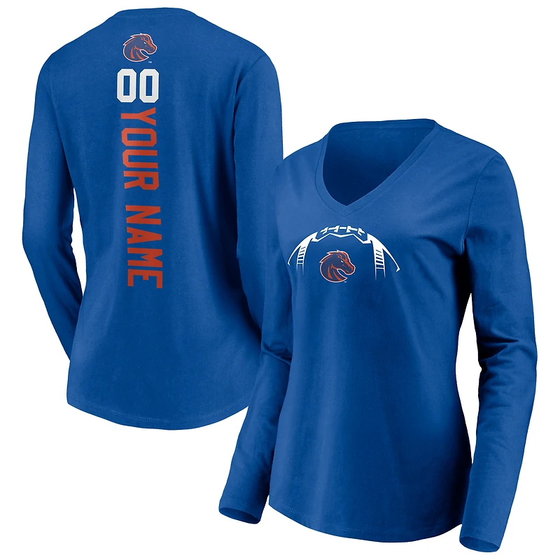 Women's Royal Boise State Broncos Playmaker Football Personalized Name & Number Long Sleeve V-Neck T-Shirt