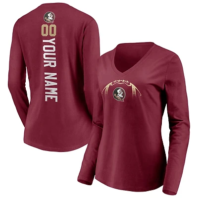 Women's Garnet Florida State Seminoles Playmaker Football Personalized Name & Number Long Sleeve V-Neck T-Shirt