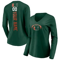 Women's Green Miami Hurricanes Playmaker Football Personalized Name & Number Long Sleeve V-Neck T-Shirt