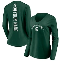Women's Green Michigan State Spartans Playmaker Football Personalized Name & Number Long Sleeve V-Neck T-Shirt