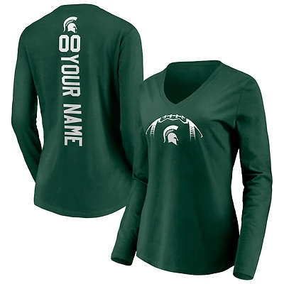 Women's Green Michigan State Spartans Playmaker Football Personalized Name & Number Long Sleeve V-Neck T-Shirt
