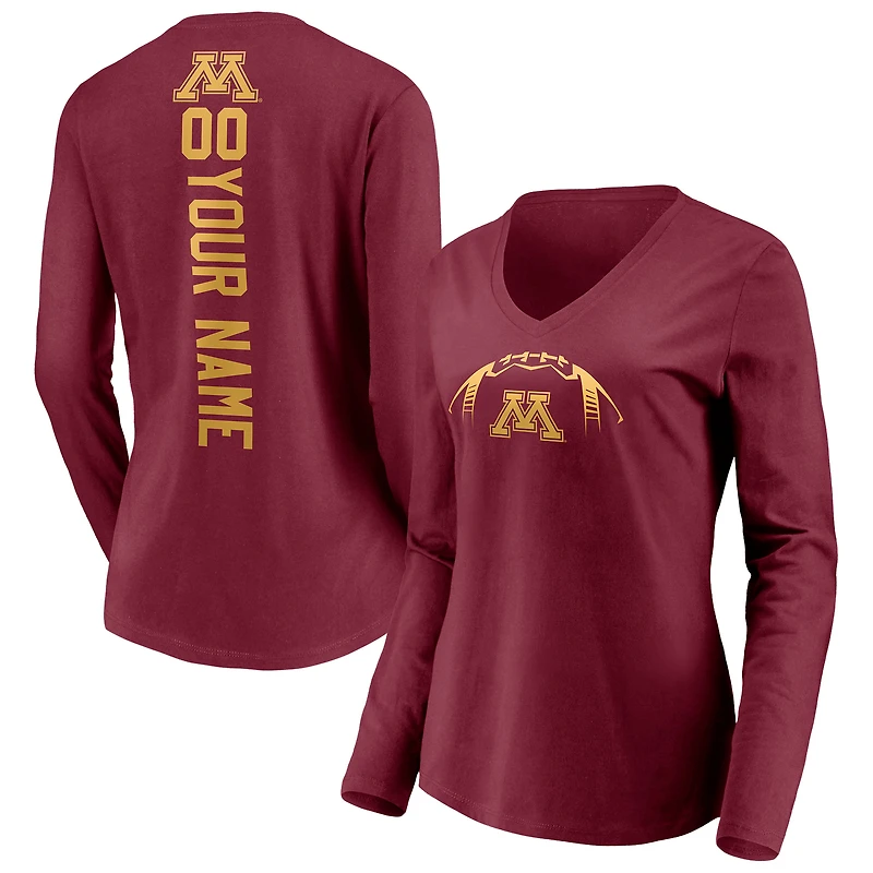 Women's Maroon Minnesota Golden Gophers Playmaker Football Personalized Name & Number Long Sleeve V-Neck T-Shirt