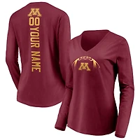 Women's Maroon Minnesota Golden Gophers Playmaker Football Personalized Name & Number Long Sleeve V-Neck T-Shirt