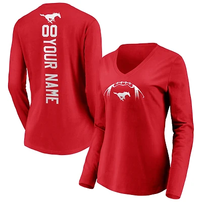 Women's Red SMU Mustangs Playmaker Football Personalized Name & Number Long Sleeve V-Neck T-Shirt