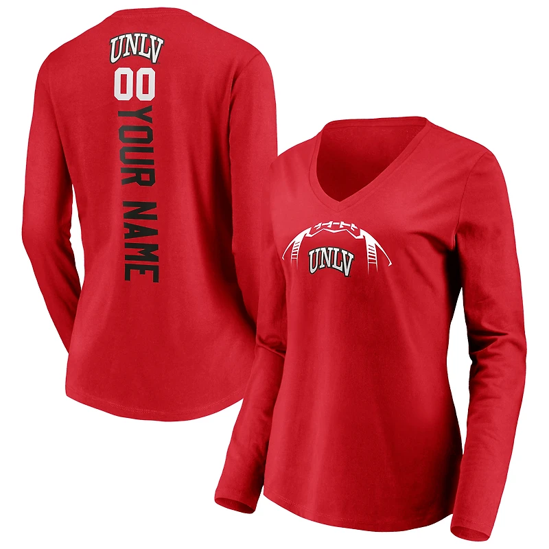 Women's Scarlet UNLV Rebels Playmaker Football Personalized Name & Number Long Sleeve V-Neck T-Shirt