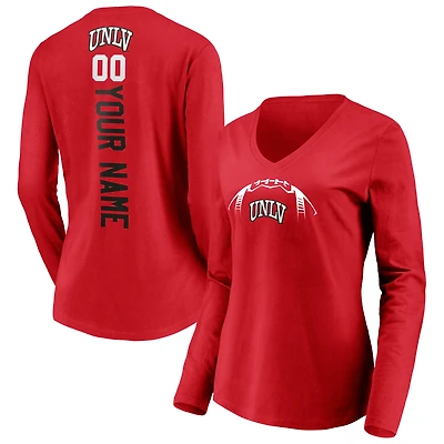 Women's Scarlet UNLV Rebels Playmaker Football Personalized Name & Number Long Sleeve V-Neck T-Shirt