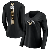 Women's Black Vanderbilt Commodores Playmaker Football Personalized Name & Number Long Sleeve V-Neck T-Shirt