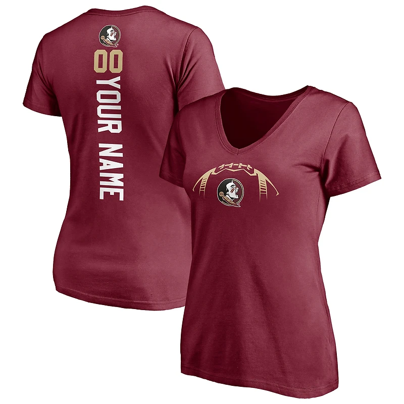 Women's Garnet Florida State Seminoles Playmaker Football Personalized Name & Number V-Neck T-Shirt