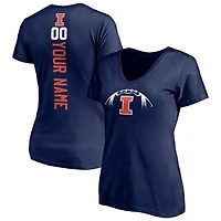 Women's Navy Illinois Fighting Illini Playmaker Football Personalized Name & Number V-Neck T-Shirt