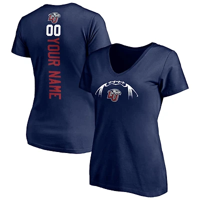 Women's Navy Liberty Flames Playmaker Football Personalized Name & Number V-Neck T-Shirt
