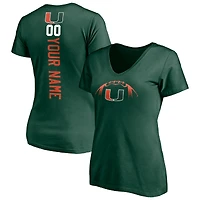 Women's Green Miami Hurricanes Playmaker Football Personalized Name & Number V-Neck T-Shirt