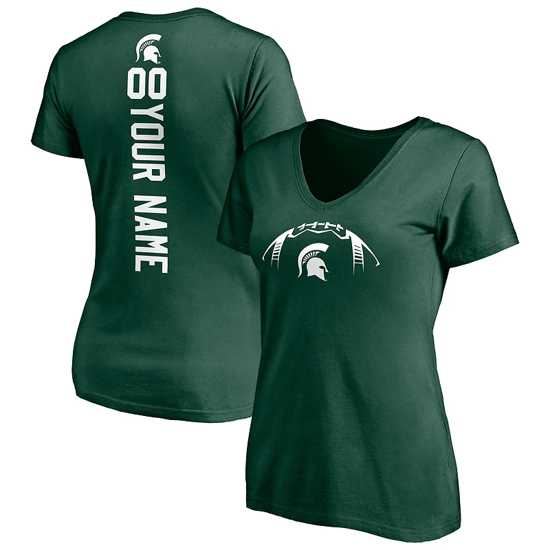 Women's Green Michigan State Spartans Playmaker Football Personalized Name & Number V-Neck T-Shirt
