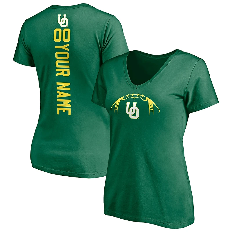 Women's Green Oregon Ducks Playmaker Football Personalized Name & Number V-Neck T-Shirt